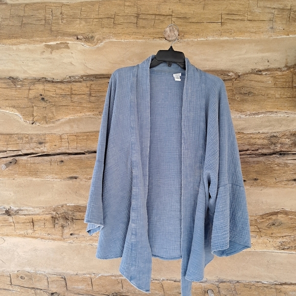 Source Unknown Tops - Unbranded Washed Blue Kimono Style Open Front Cotton Topper Size XXL-XXXL